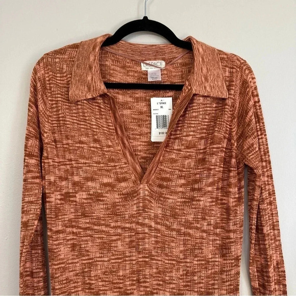 L Space Aria Dress V-Neck Long Sleeve Rust Sweater Dress with Collar Sz XL NWT - Picture 3 of 9
